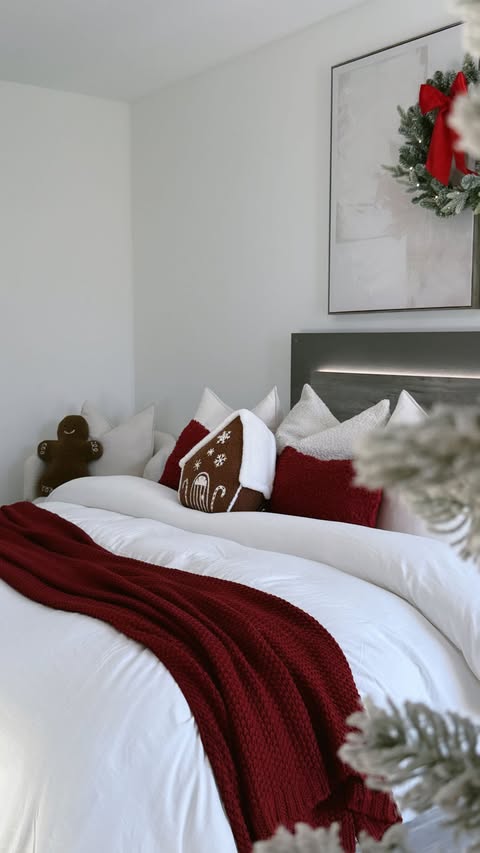 Instagram post by @lauri_b for Rooms To Go. Caption reads: Little red touches🎅🏼♥️🌨️—💬Comment SHOP for....