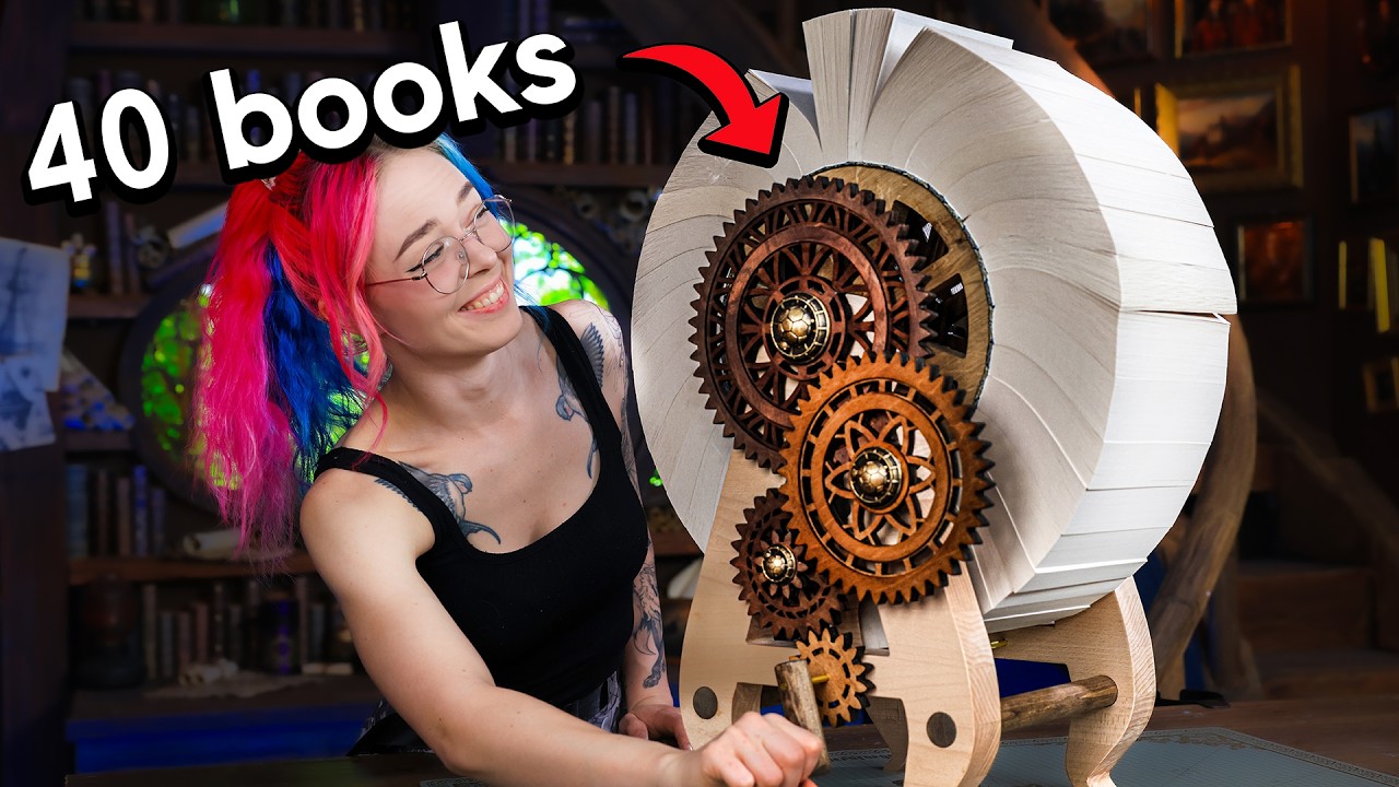 YouTube post by @Nerdforge for KiwiCo. Caption reads: I Made a Massive 14,000 Page Book.