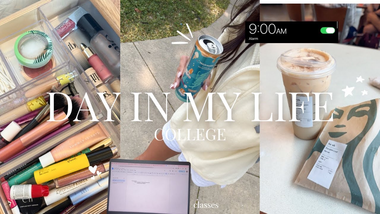 YouTube post by @sarahcrist for Paper Source. Caption reads: COLLEGE DAY IN MY LIFE *classes, dorm life,....
