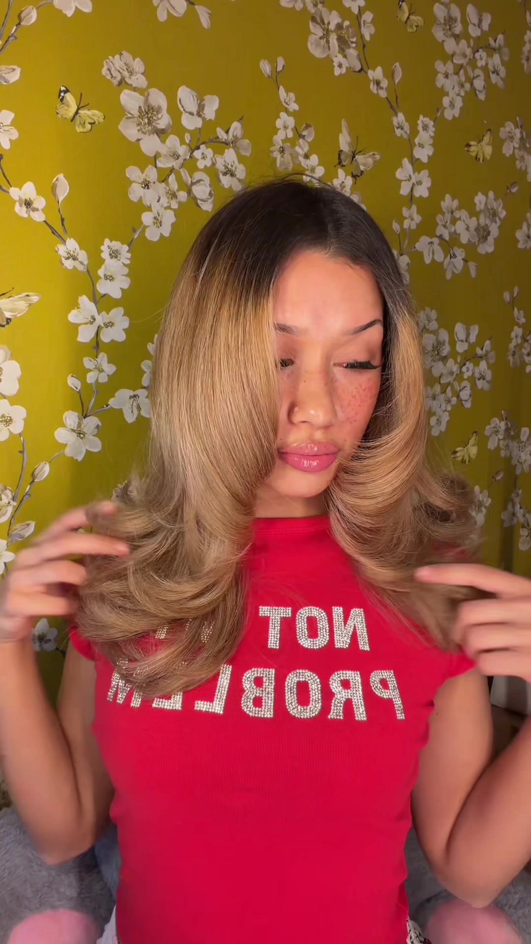 TikTok post by @tiktoktosti for TYMO Beauty. Caption reads: Blowout routine 💁🏼‍♀️ @TYMO BEAUTY US #blowout....