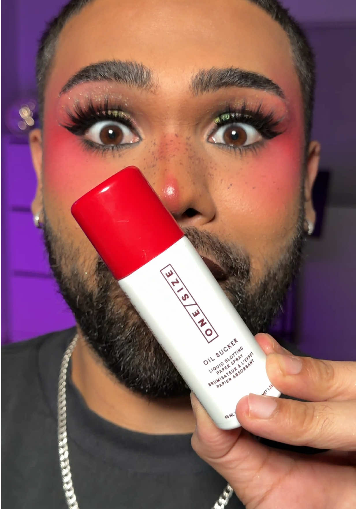 TikTok post by @kristians_makeup1 for ONE SIZE BEAUTY. Caption reads: [...] HAVE IS BACK IN STOCK☀️ @ONE SIZE BEAUTY oil....