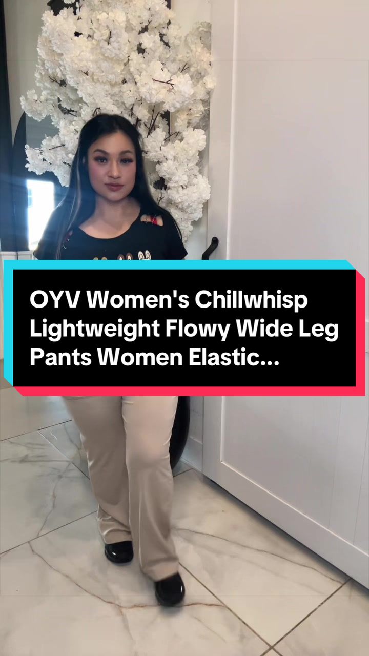 TikTok post by @celiagranados5 for OYV-Fashion. Caption reads: [...] Flowy Wide Leg Pants Women Elastic.......