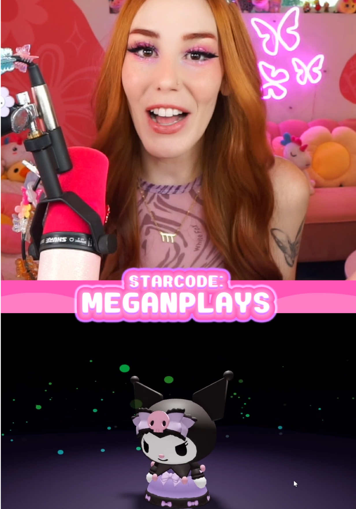 TikTok post by @themeganplays for Sanrio. Caption reads: [...] UGC and items to collect now! @Official....