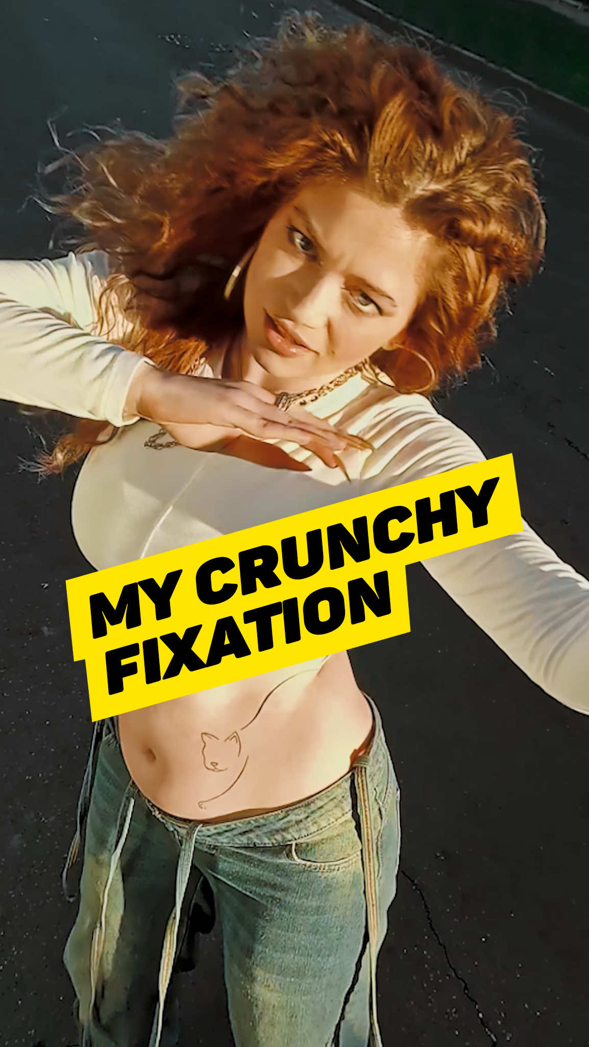 TikTok post by @dytto for FITCRUNCH. Caption reads: This dance? Extra Crunchy. 💥 @FITCRUNCH Chocolate....