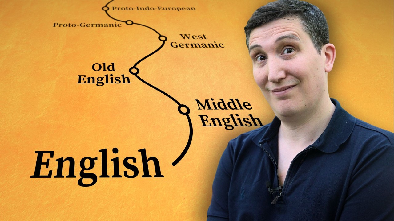 YouTube post by @RobWords for Babbel. Caption reads: Tracing English as far back as possible.