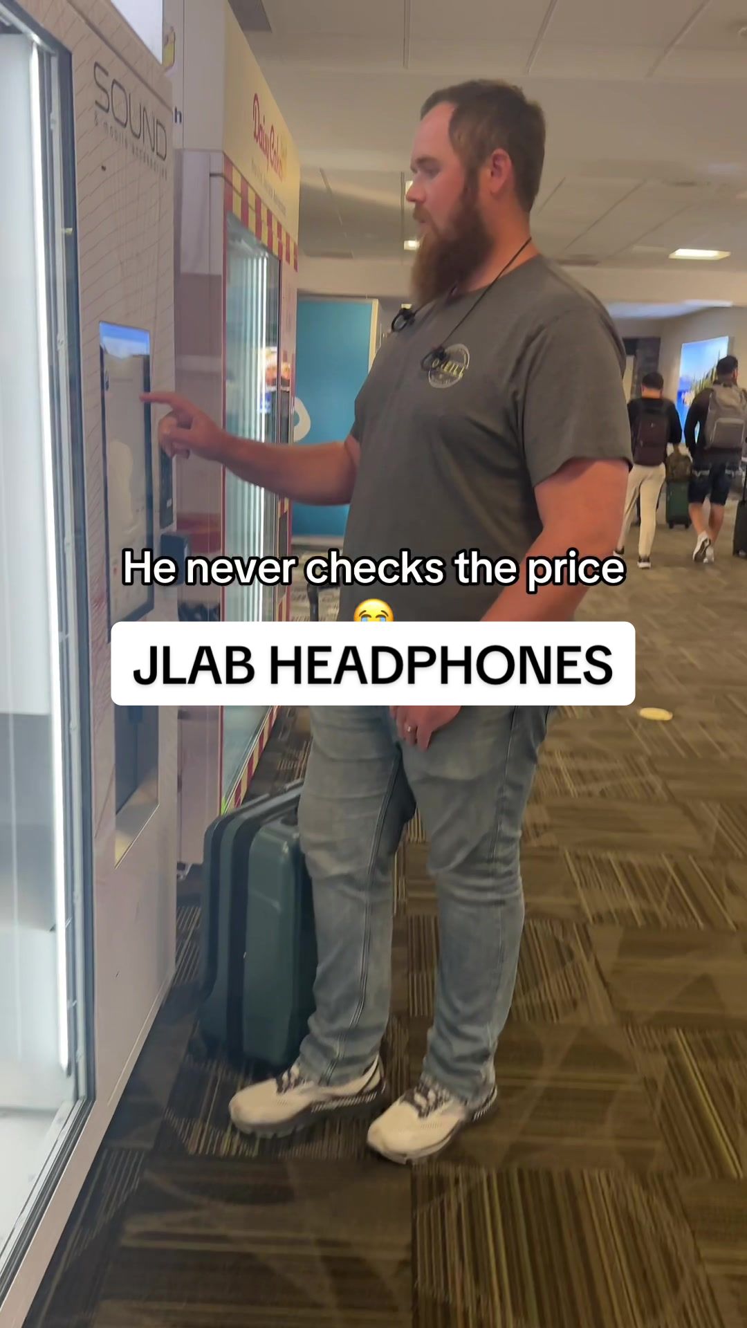 TikTok post by @curvefitacademy for JLab. Caption reads: Why doesn’t he ever check the cost 😭😩 Jlab lux....