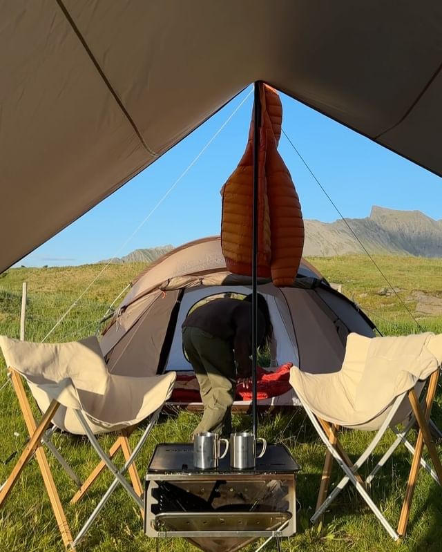 Instagram post by @hildurkarlsson for Snow Peak. Caption reads: It’s camping season in the north 💛.