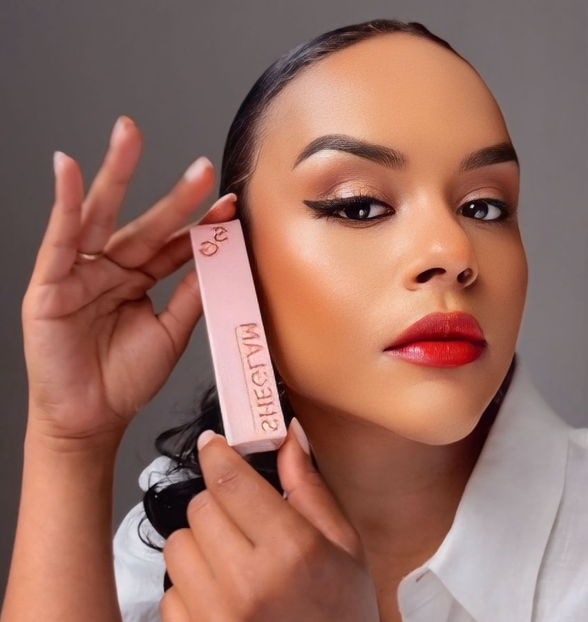 Instagram post by an influencer for SHEGLAM OFFICIAL. Caption reads: The sharpest wing starts here ✨ Obsessed with the....