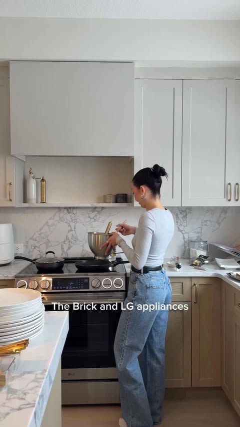 Instagram post by @gretzieparth for The Brick. Caption reads: [...] LG LSEL6337XE Dishwasher: LG LDTH7972S....