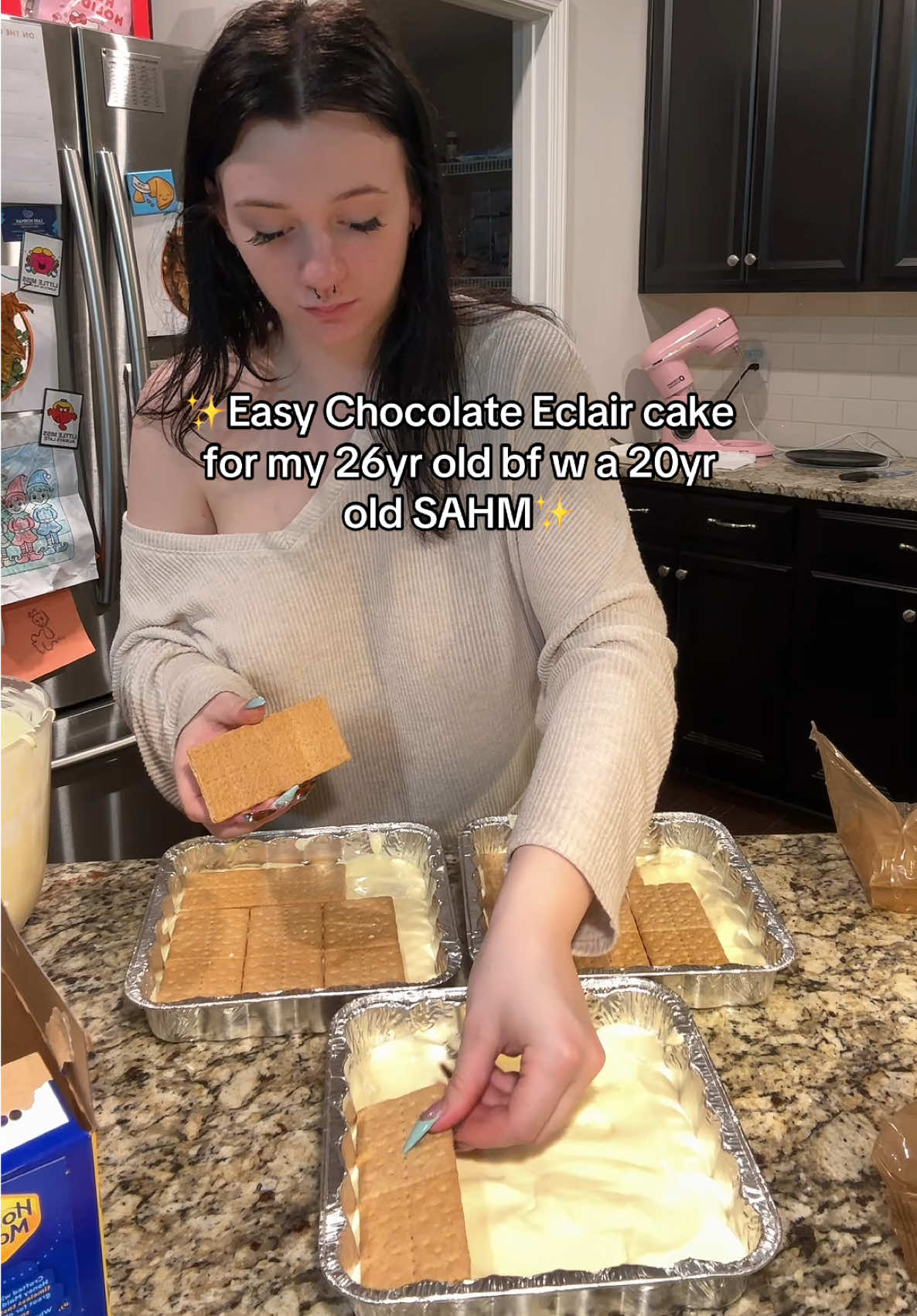 TikTok post by @_mariclaremaclamroc_ for Join Amble. Caption reads: ✨ no-bake chocolate eclair cake ✨ easy. nostalgic.....