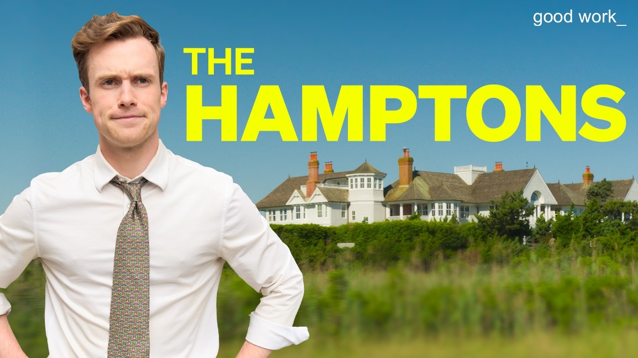 YouTube post by @GoodWorkMB for The New York Times. Caption reads: Are the mega-rich ruining the Hamptons?.
