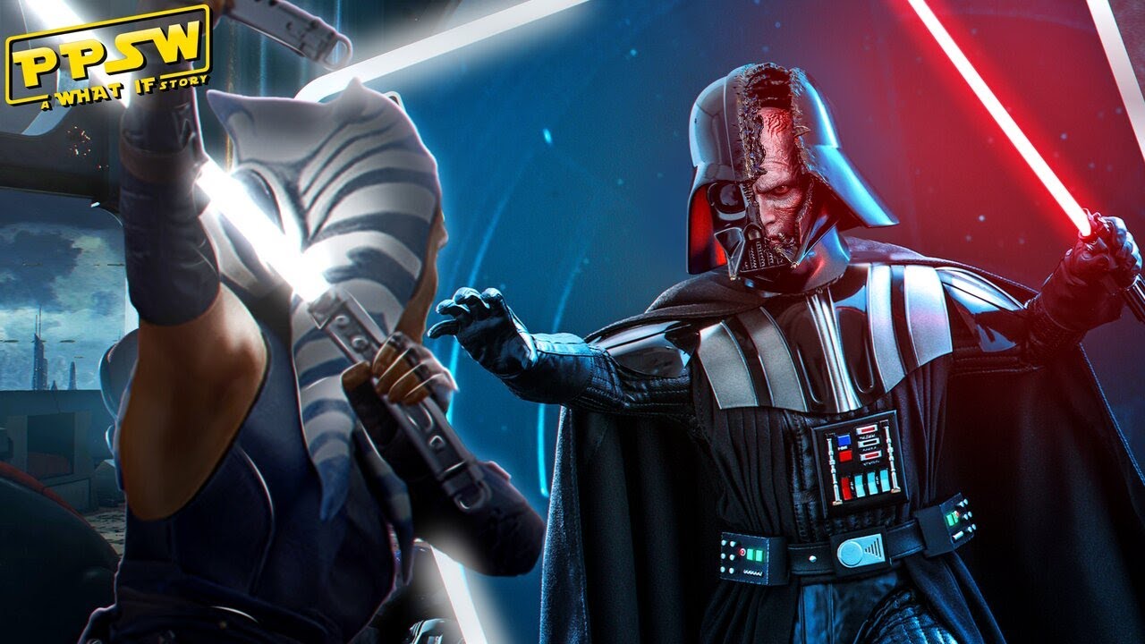 YouTube post by @PentePatrolStarWars for Minifigs.me. Caption reads: What If Ahsoka Killed Darth Vader.