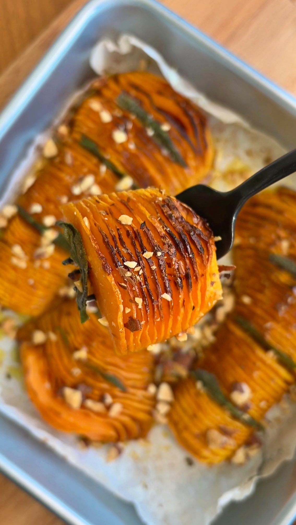 Instagram post by @thechefoutwest for Mike's Hot Honey. Caption reads: Hasselback Hot Honey Butternut Squash 

You’ve....