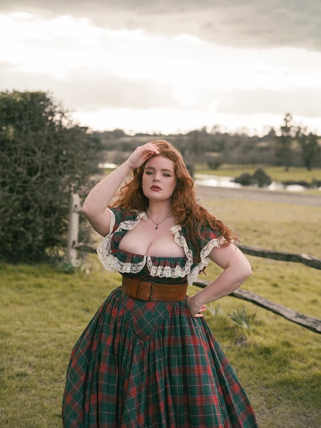 Instagram post by @missdeadlyred for Selkie. Caption reads: [...] to frolic on the moors in 🪾 Dress- @selkie....