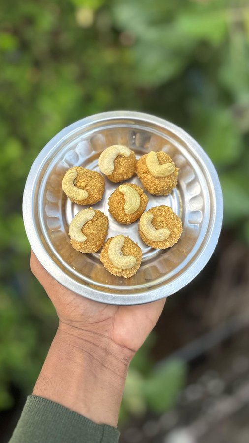 Instagram post by @vignesh19raj for Akshayakalpa Organic. Caption reads: Diwali healthy laddu 🔥✨

Try this Akshayakalpa....