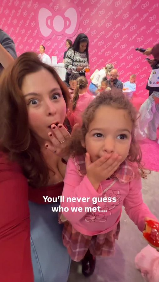 Instagram post by @noelledowning for Hello Kitty. Caption reads: #Ad Our dreams came true 🥹😭 we got to meet HELLO....