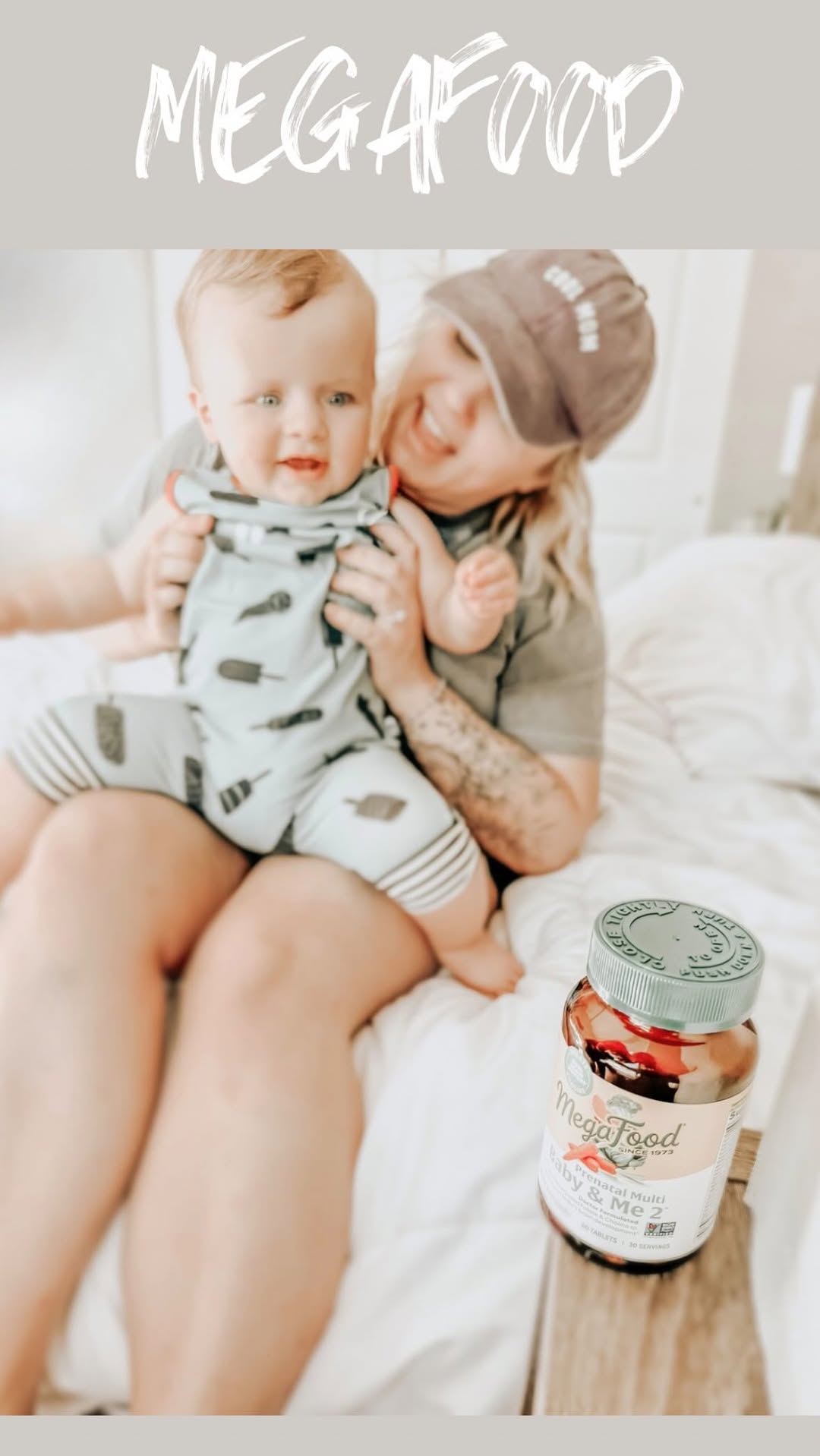 Instagram post by @werethewolffs for MegaFood. Caption reads: As a mom, taking care of yourself is a must to....