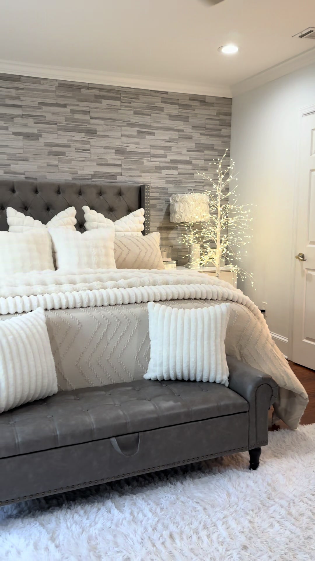 TikTok post by an influencer for Litanika. Caption reads: [...] Piece Chevron Comforter Set @Litanika....