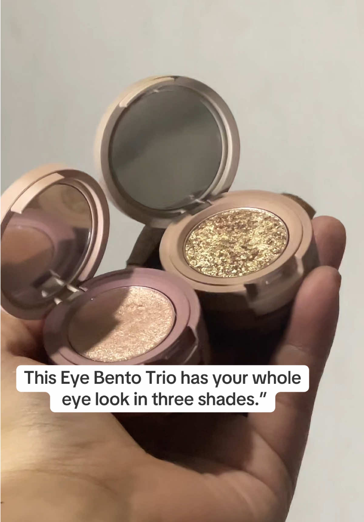 TikTok post by @rose42012 for Kaja Beauty. Caption reads: @Kaja Beauty EYE BENTO EYESHADOW TRIO THE [...].