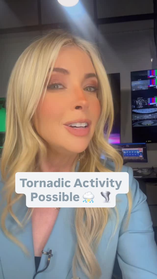 Instagram post by @evelyn_taft for CBS News. Caption reads: 🌪️ YES, there is a small chance of a tornado into....