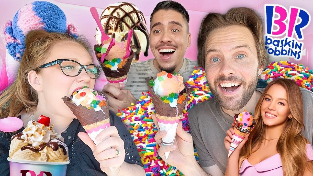 YouTube post by @thesipwithrylandadamsandli5476 for Shady Rays. Caption reads: Tasting the SYDNEY SWEENEY BASKIN ROBBINS Collab!!.