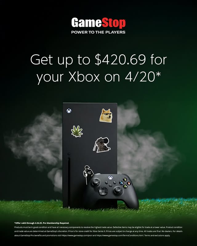 Instagram post by @funkopopsnews for GameStop. Caption reads: GameStop is offering up to $420.69 on trade ins....