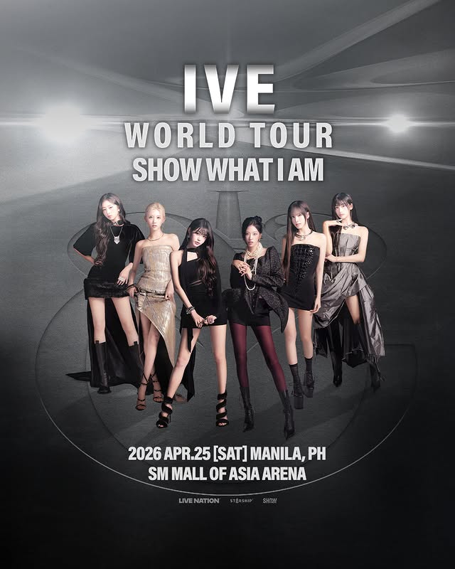 Instagram post by @moaarena for Live Nation. Caption reads: HEY DIVE! IVE is coming to SM MALL OF ASIA ARENA....