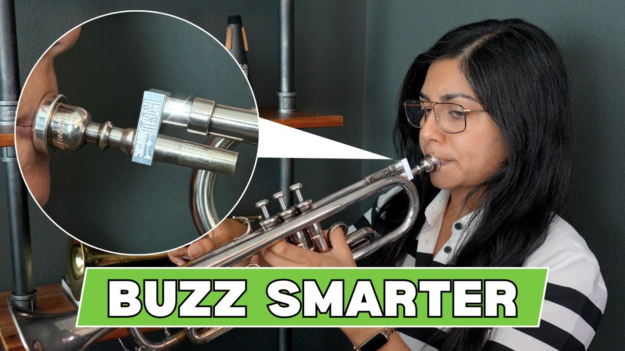 YouTube post by @TrumpetHeadquarters for Kgumusic. Caption reads: Trumpet Mouthpiece Buzzing Routine (that avoids....