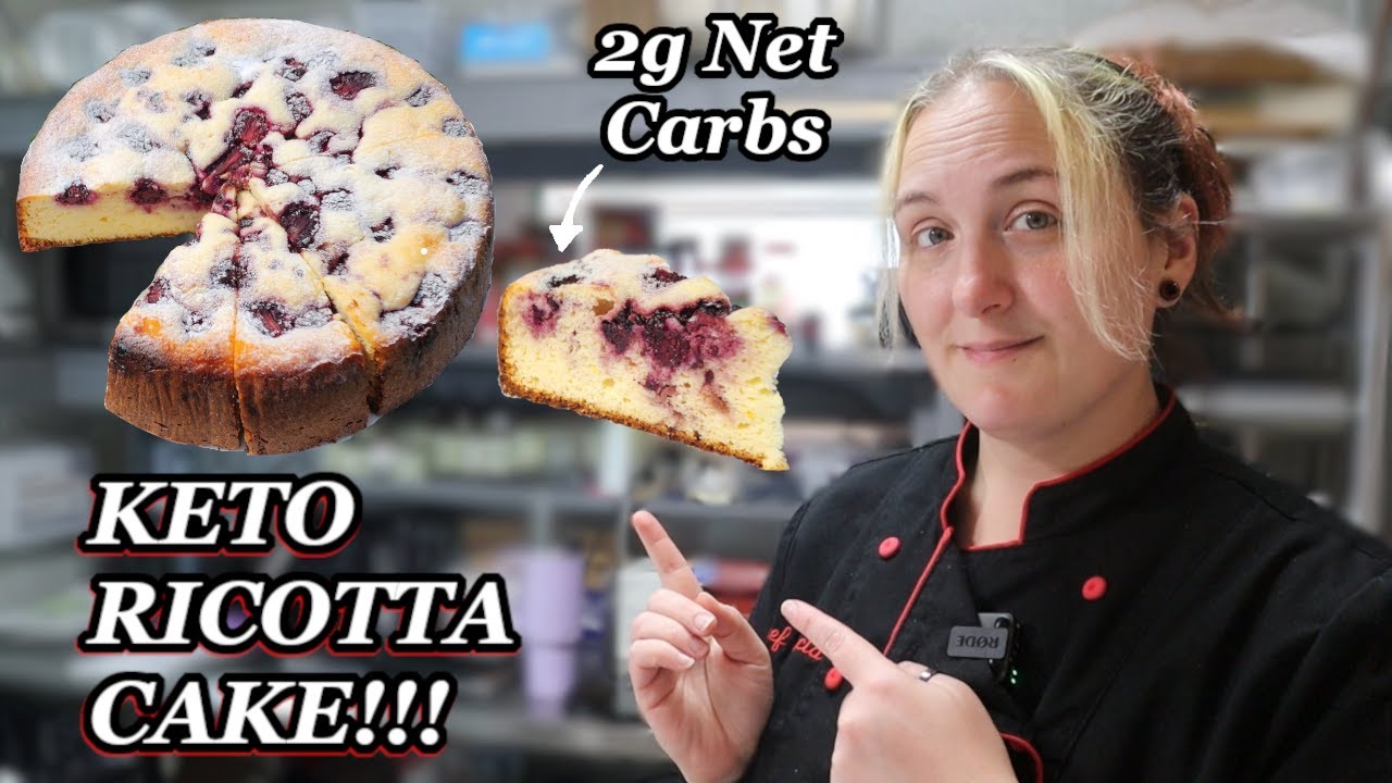 YouTube post by @KetoUpgrade for Perfect Keto. Caption reads: Blackberry Ricotta Cake That's Keto-Friendly &....
