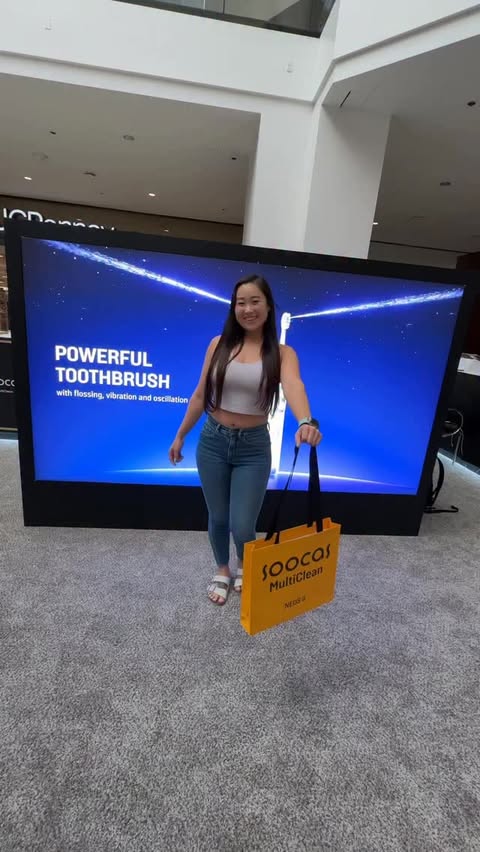 Instagram post by @fueled.by.donuts for Soocas. Caption reads: [...] 2-in-1 electric toothbrush and water flosser....