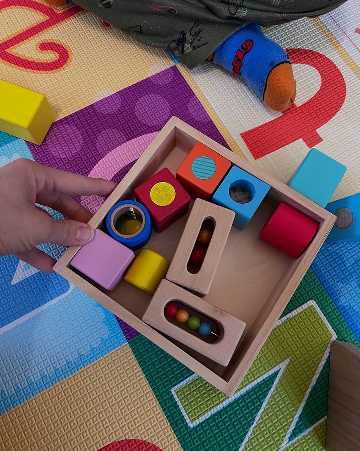 Instagram post by @mypetitevibes for Little Hippo Books. Caption reads: This wooden toy set looks amazing! With various....