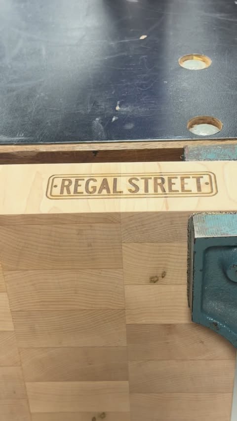 Instagram post by @regalstreetwoodshop for LaserPecker. Caption reads: [...] edge of my board before I had the....