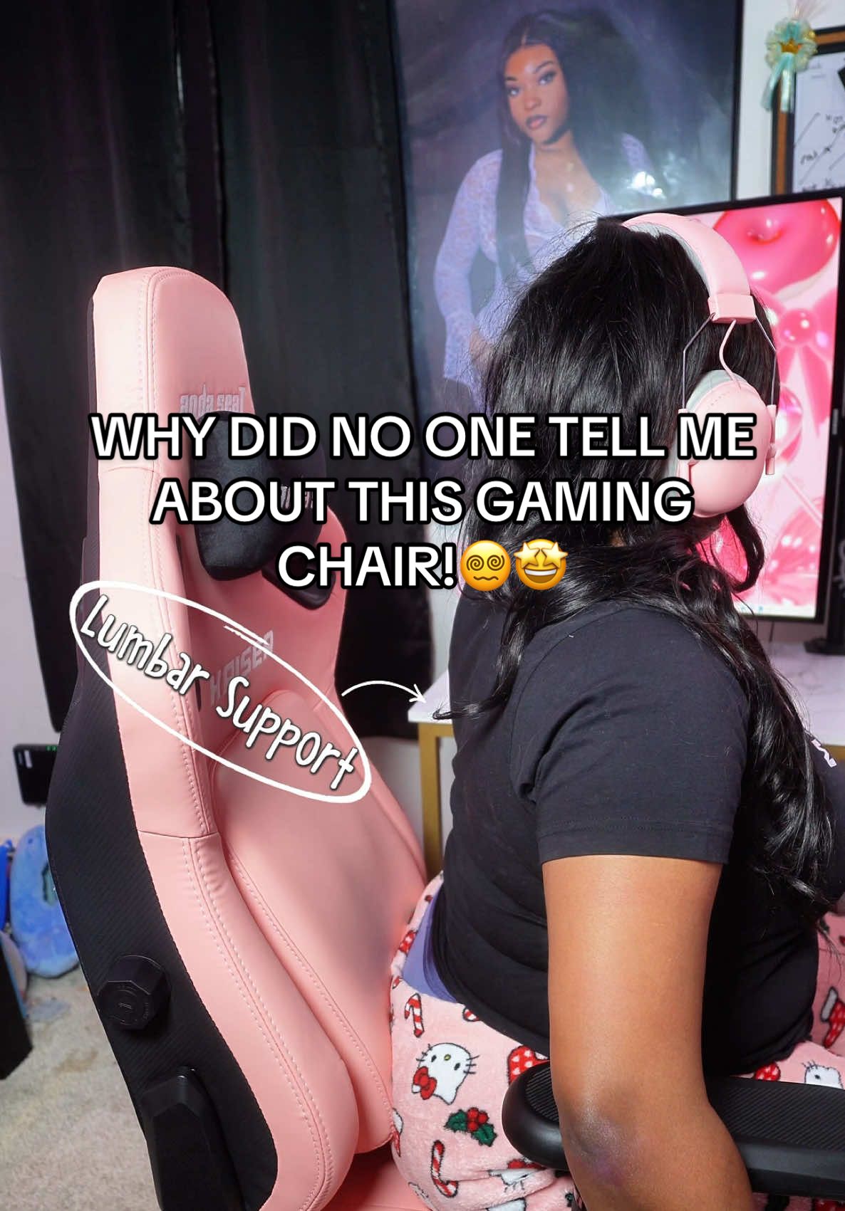 TikTok post by @piink.mango for AndaSeat. Caption reads: Never Leaving this chair🤣 @AndaSeat Catch....