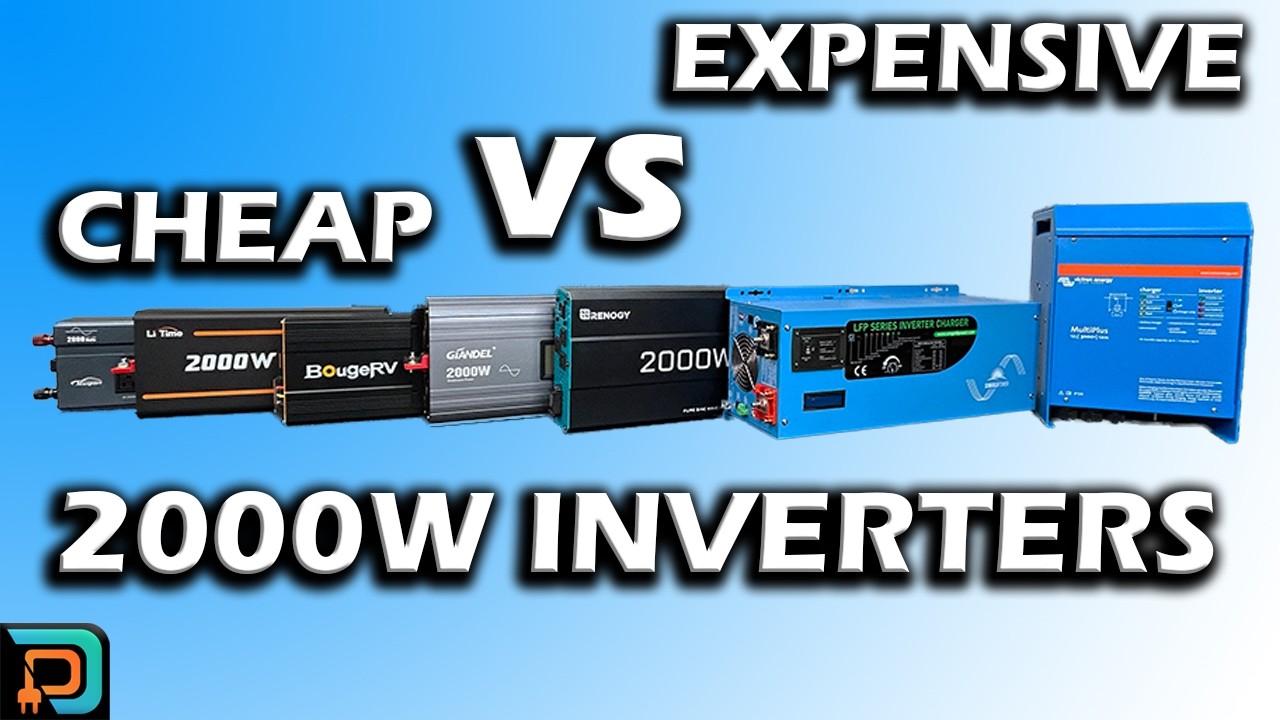 YouTube post by @ProjectsWithDave for BougeRV. Caption reads: 7 Cheapest and BEST 2000W Inverter Comparison for....