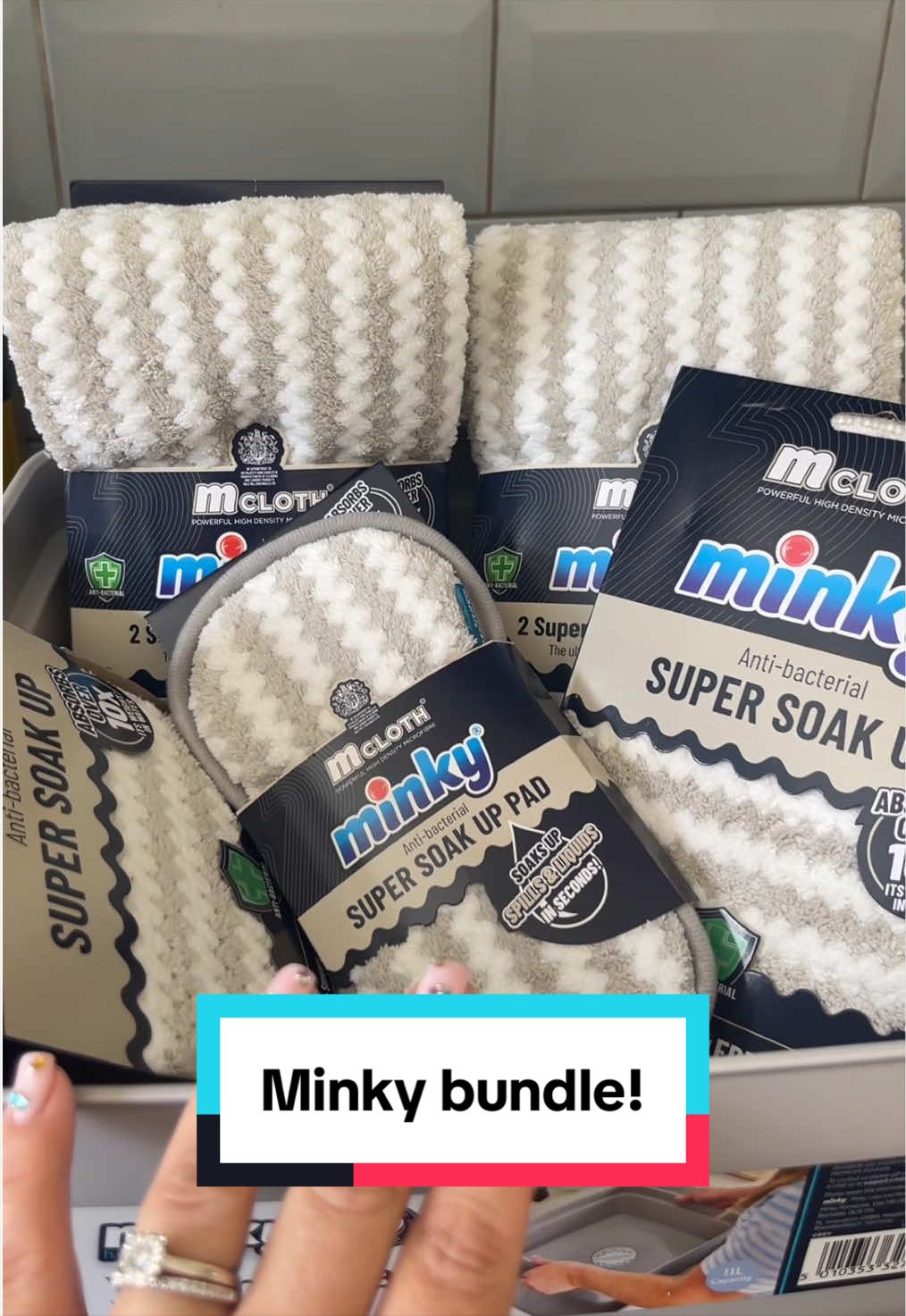 TikTok post by @rachelb96_ for Minky Homecare. Caption reads: [...] #housewarminggift #minky @Minky Homecare.