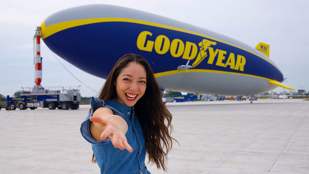 YouTube post by @xylafoxlin for TotalBoat. Caption reads: I FLEW THE GOODYEAR BLIMP!.