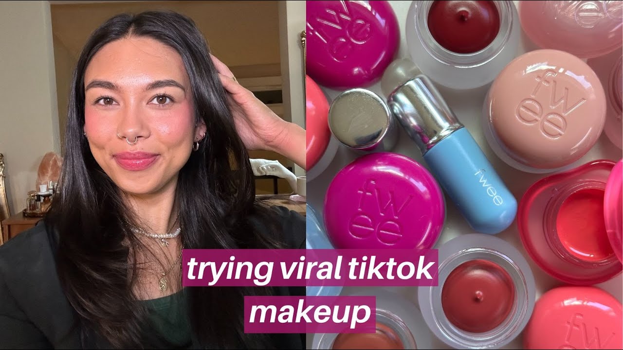 YouTube post by @RainierCramer for Mango People Media. Caption reads: Trying the most viral TikTok makeup products l....