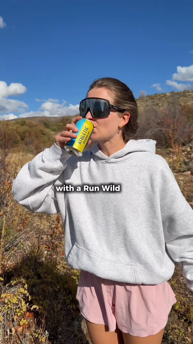 Instagram post by @hannah_melinn for Athletic Brewing. Caption reads: Out here in Utah, fall means more miles on the....