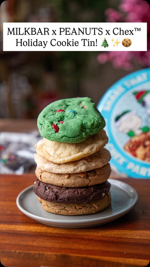 Instagram post by @sofiaeatsnyc for Milk Bar. Caption reads: Say hello to the brand-new PEANUTS x Chex™ Holiday....