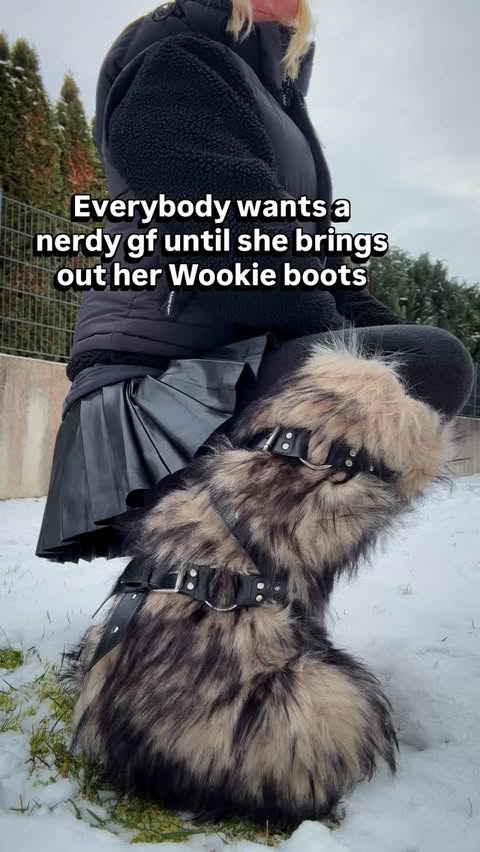 Instagram post by @kristy.von.kashyyyk for Dolls Kill. Caption reads: I love my fluffy nerdy boots from @dollskill....