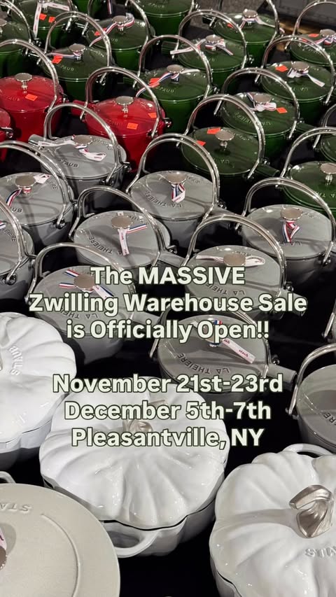 Instagram post by @jackiegiardina for ZWILLING. Caption reads: The @zwilling_usa Warehouse Sale starts TODAY & it....