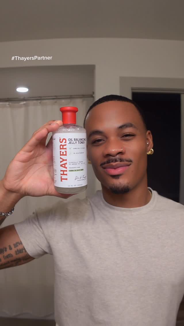 Instagram post by @rahquisebowen for Thayers. Caption reads: @Thayers Oil Balancing Jelly Toner keeps me....