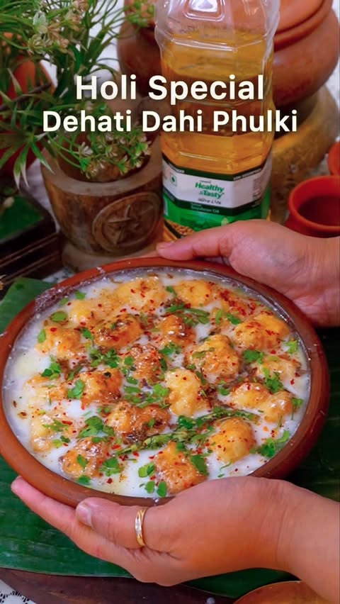 Instagram post by @cuisineculture_by_akriti for Emami Healthy & Tasty. Caption reads: Dehati Dahi Phulki😍 Ingredients Used :- 2 cup 2....