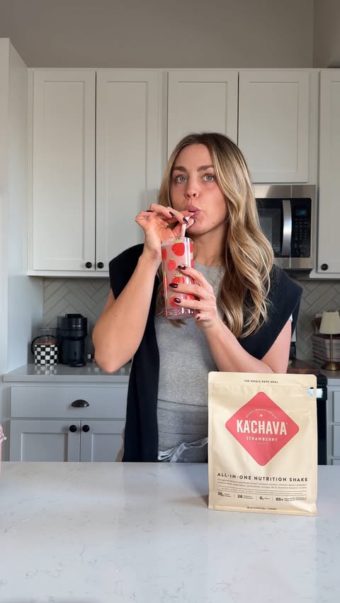 Instagram post by @ellie_teale for Ka'Chava. Caption reads: Strawberry @kachava just dropped at @wholefoods....