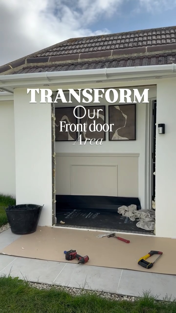 Instagram post by @ourforeverbungalow_ for The Palladio Door Collection. Caption reads: NEW DOOOOOOR!!🚪 Working with....