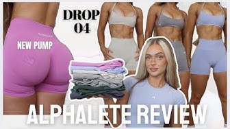 YouTube post by @BaileyStewart for Alphalete Women. Caption reads: ALPHALETE DROP 04 IN DEPTH HONEST REVIEW |....