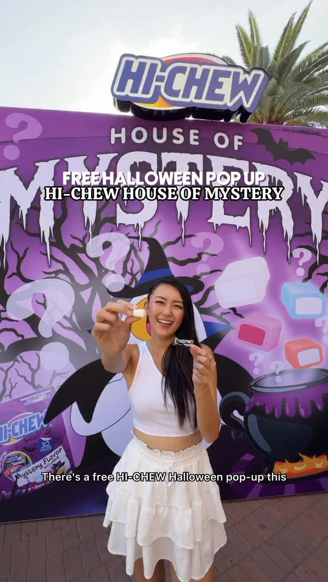 Instagram post by @celinelinarte for HI-CHEW. Caption reads: LAST DAY TODAY: Free @hichewusa Halloween pop-up....