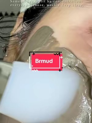 TikTok post by @glowological for BRMUD US. Caption reads: ✨ BRMUD Relief Mud Pack To Foam Cleanser ✨ ᭝ ᨳଓ....