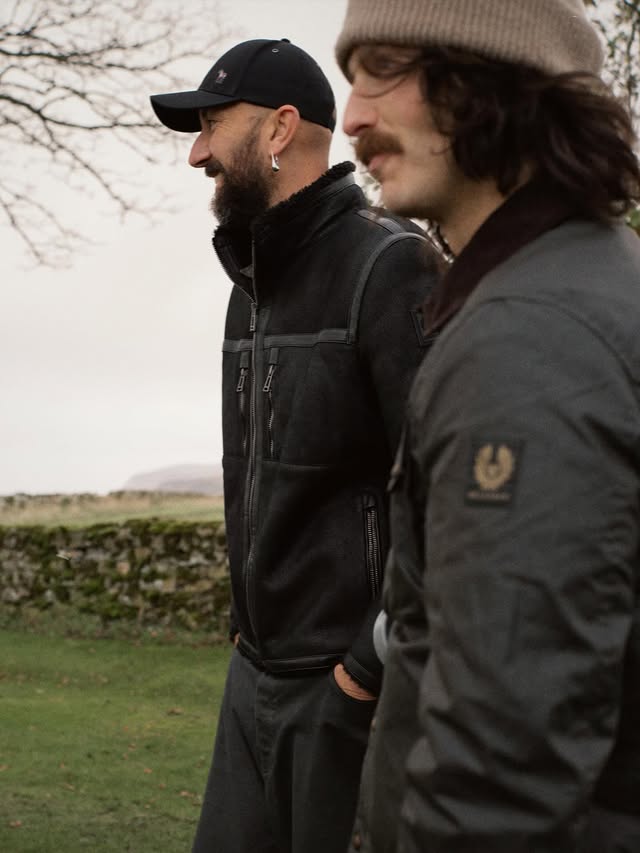 Instagram post by @mfcorridan for Belstaff. Caption reads: Back from the Scottish Highlands with @belstaff....