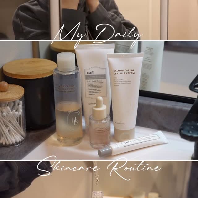 Instagram post by @heyitssharla for Wishtrend. Caption reads: My morning + evening 5-step Korean skincare....